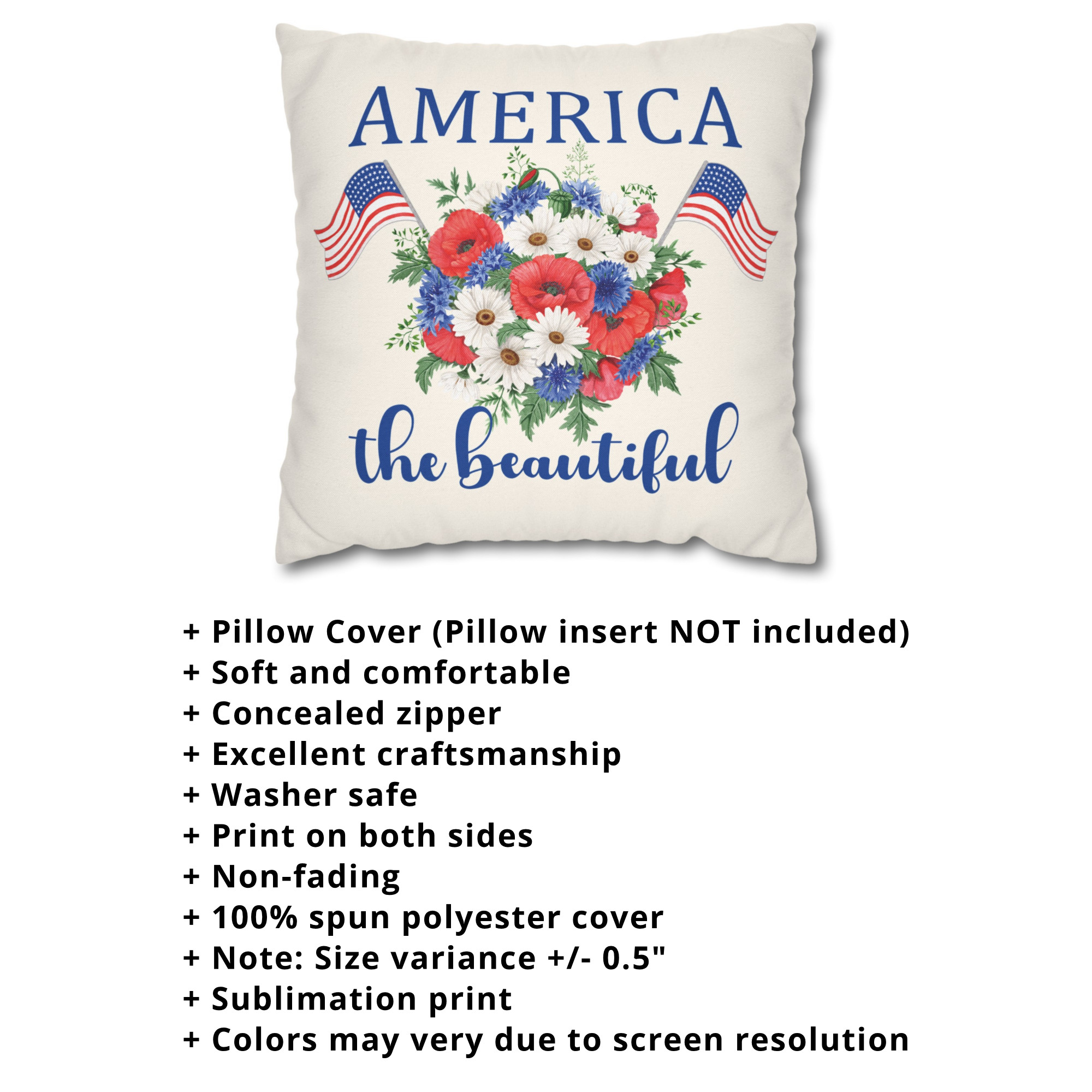 America The Beautiful Pillow Cover 4th Of July Patriotic Decor