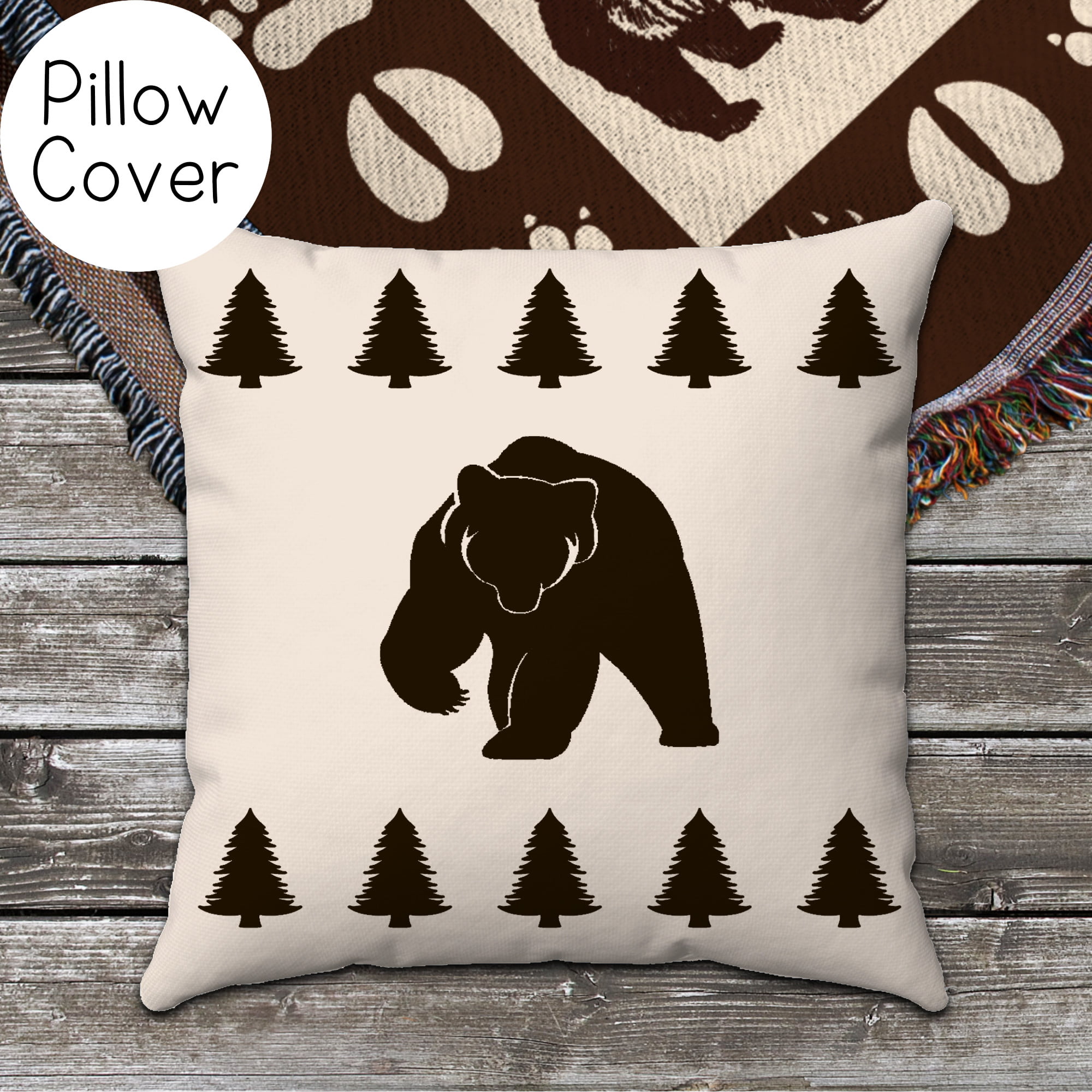 Brown Bear Pillow Cover Brown Grizzly Bear And Pine Trees